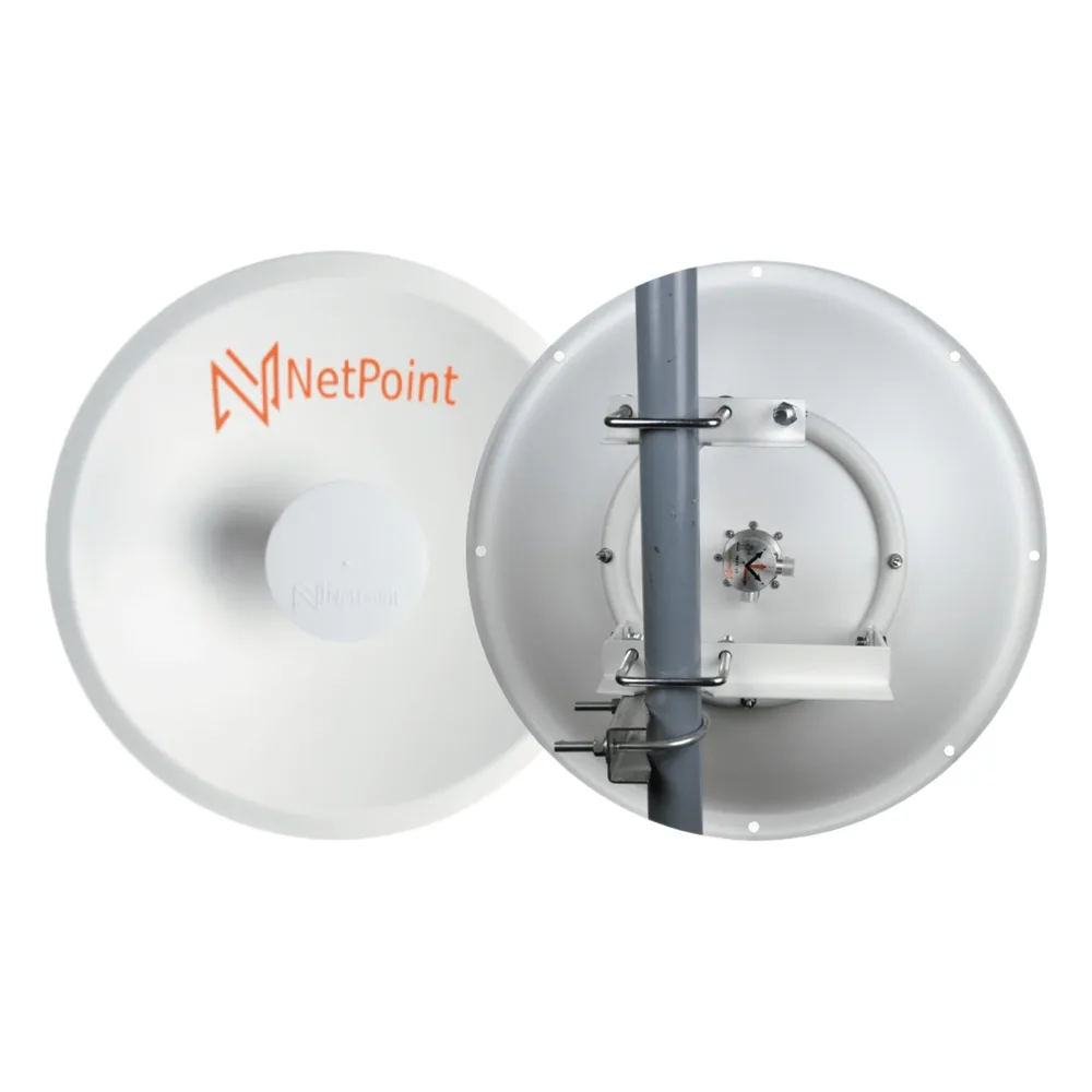 1 Antena Direccional Dual-Polaridad MLO Alto Rendimiento / diámetro  de 39.6 cm / 4.9-7.2 GHz / Ganancia 27 dBi / SLANT de 45 ° o 90 °  / Conector N-Hembra / Montaje, jumpers y radomo incluidos.