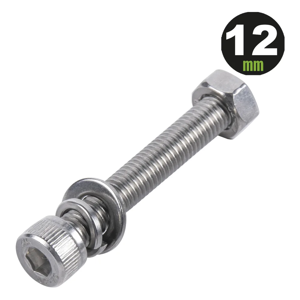 1 Tornillo Allen Milimétrico de Acero Inoxidable M8-1.25 x 12/ Con 1 Tuerca, 1 Arandela de Presión y 1 Plana / Para Montajes de Módulos Foto Voltaicos .