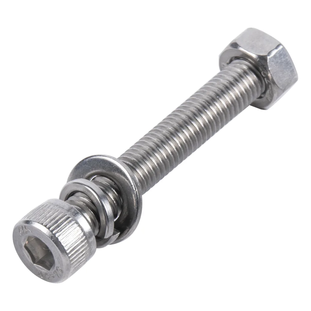 1 Tornillo Allen Milimétrico de Acero Inoxidable  M8-1.25 x 65/ Con 1 Tuerca, 1 Arandela de Presión y 1 Plana / Para Montajes de Módulos Foto Voltaicos .
