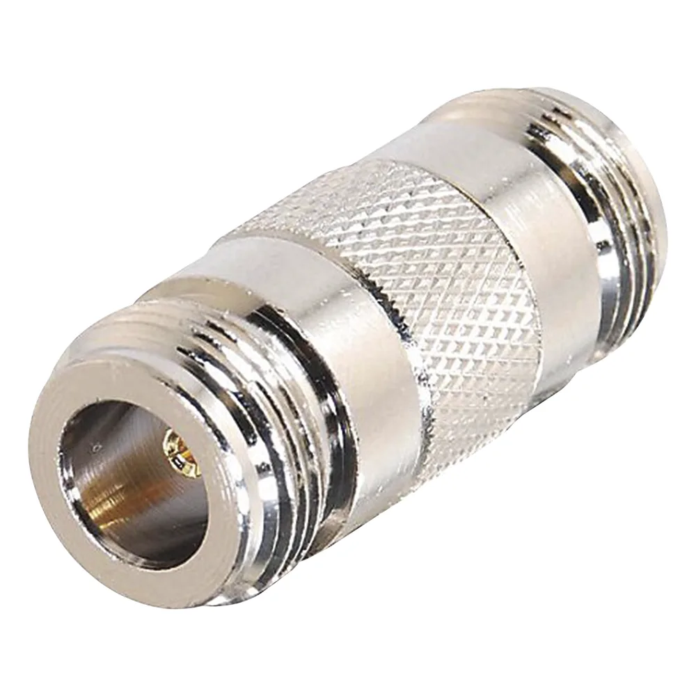 Adaptador Barril en Linea para 50 Ohm, de Conector N Hembra a N Hembra, Plata/ Oro/ Teflón.