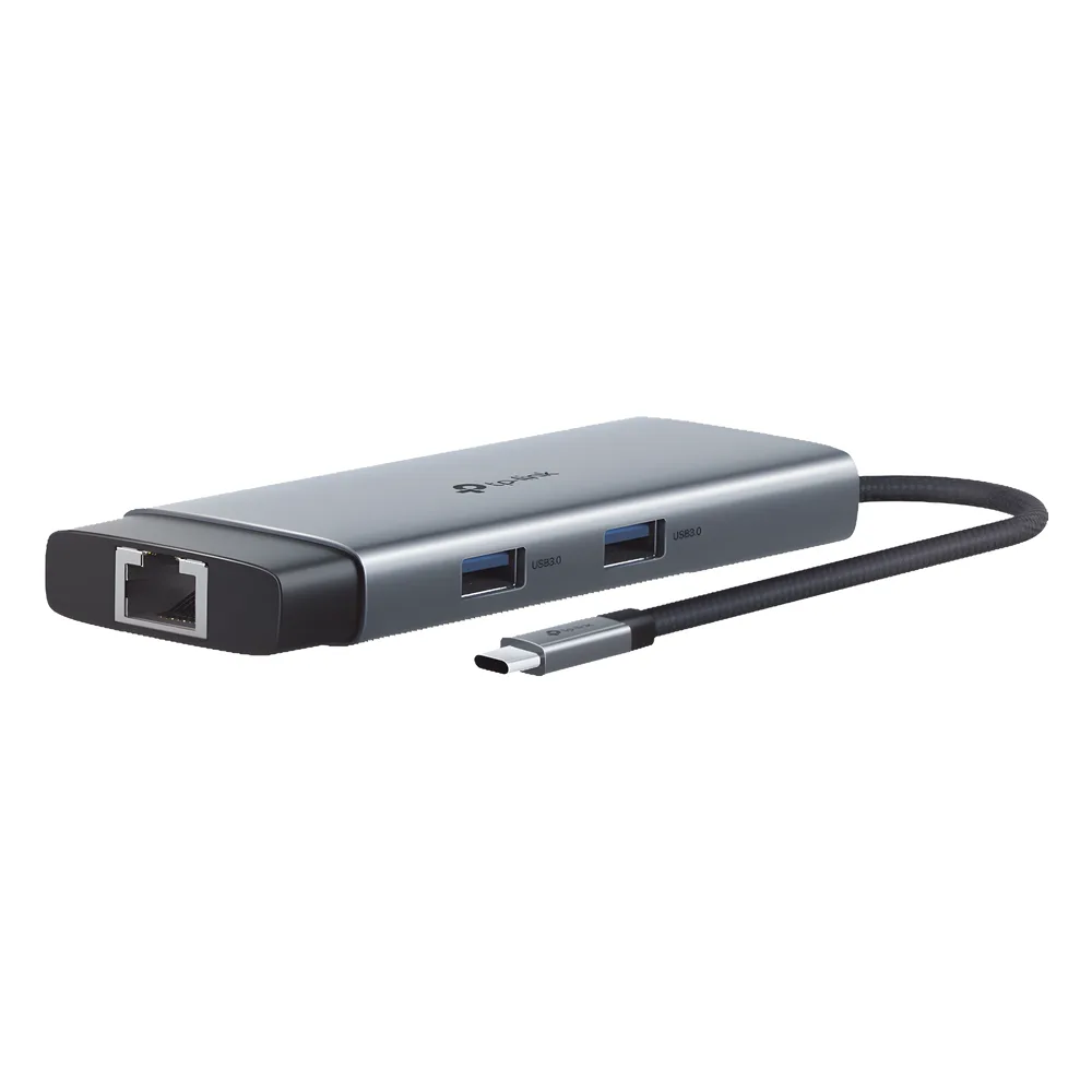 Adaptador HUB 6 en 1, 1 puerto USB-C entrada, 1 puerto HDMI 4K, 1 puerto Ethernet Gigabit, 1 puerto USB-C y 2 puertos USB-A – vista 3