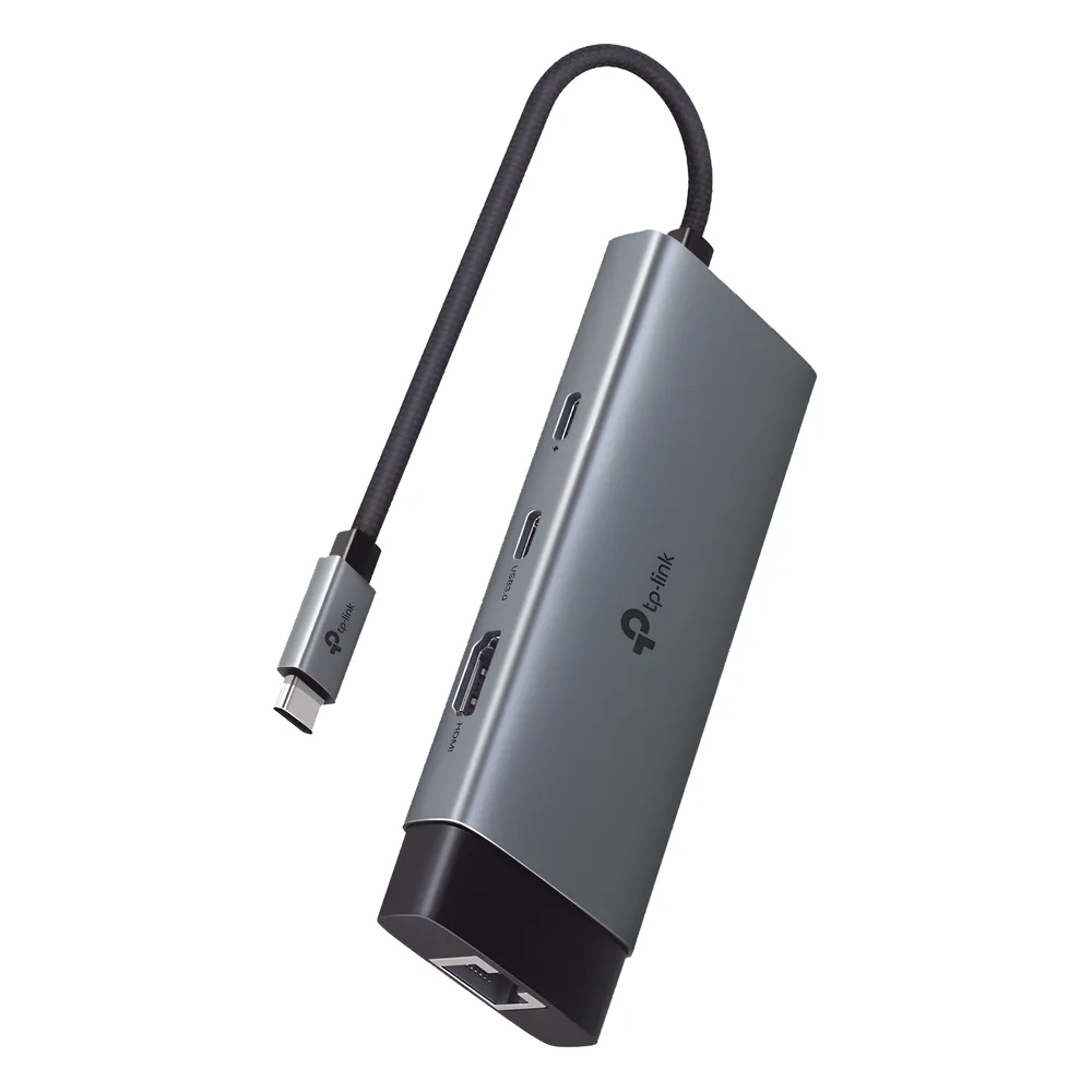 Adaptador HUB 6 en 1, 1 puerto USB-C entrada, 1 puerto HDMI 4K, 1 puerto Ethernet Gigabit, 1 puerto USB-C y 2 puertos USB-A