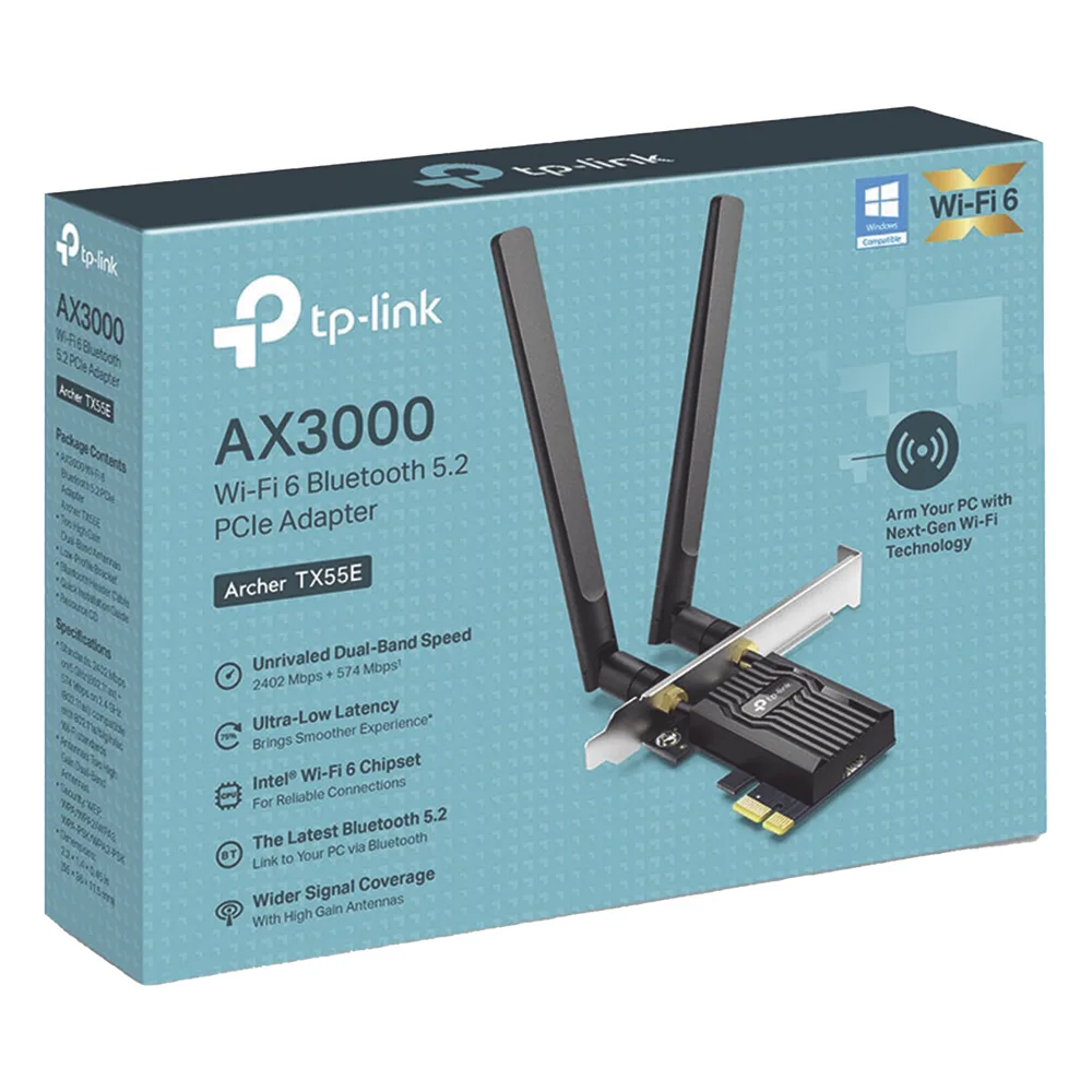 Adaptador PCIe inalámbrico doble banda AX3000 Mbps / Seguridad Inalámbrica WPA3 /Antena de alta ganancia / Tecnología MU-MUMO 2X2 / Soporte de perfil bajo y Altura completa / Bluetooth 5.2 – vista 2