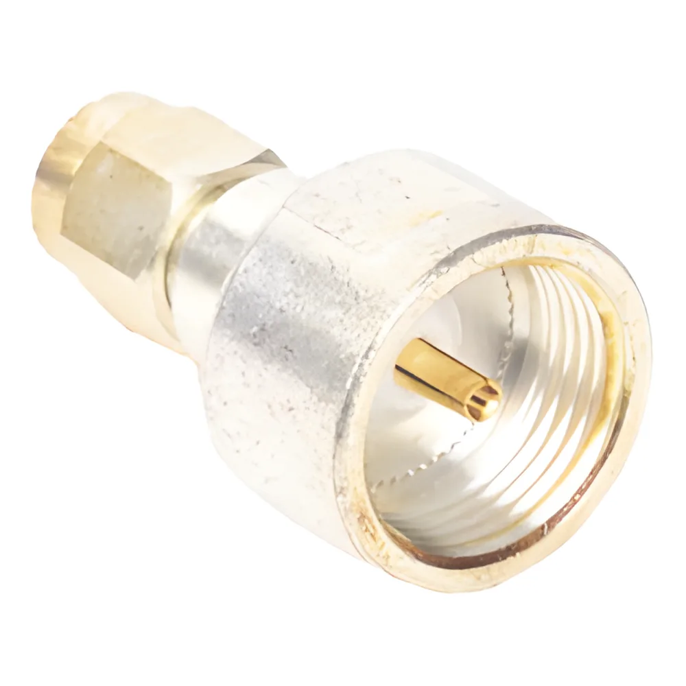 Adaptador UNIDAPT Hembra a SMA Macho, Plata / Oro / Teflón.
