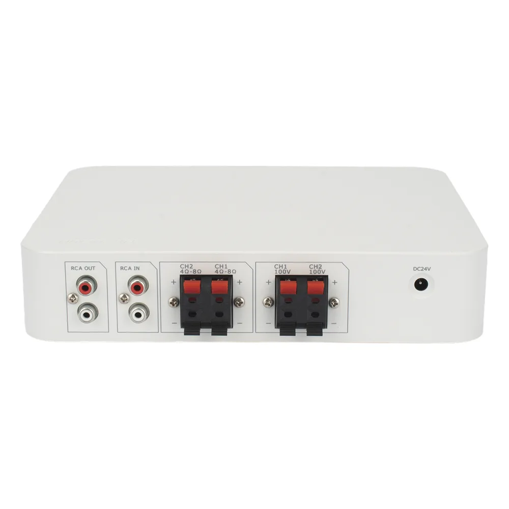Amplificador | Bluetooth | 2 Canales con Control de volumen Independiente | 30 W por Canal | Salida 4-8 ohms x 2 | 100V COM x 2 | Una Zona | Música Ambiental – vista 3