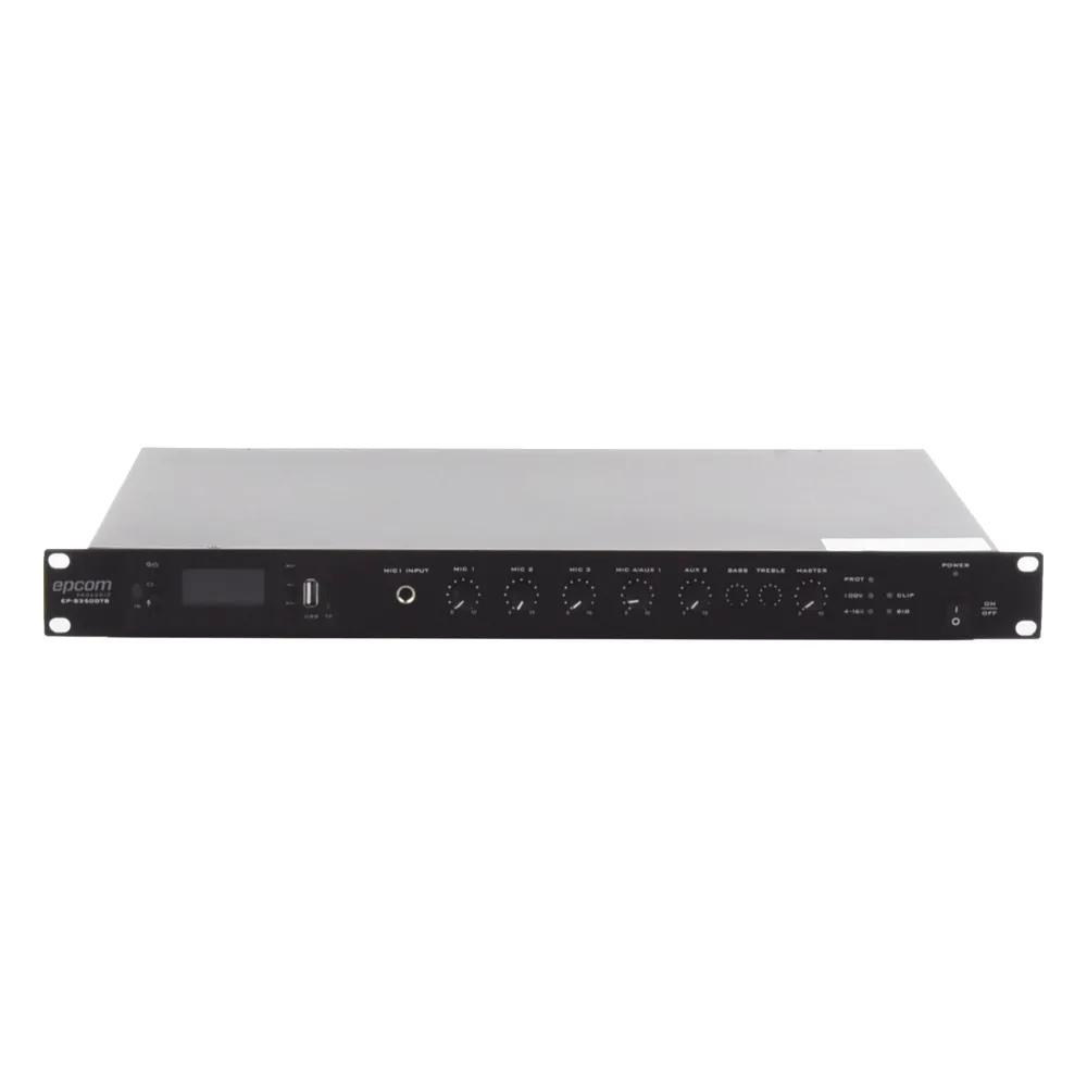 Amplificador de Audio | 1 canal | 350 W | Sistema 100V y Baja Impedancia | 4 Entradas de Micrófono Balanceadas | Bluetooth | USB | SD | FM | Montaje en Rack – vista 2