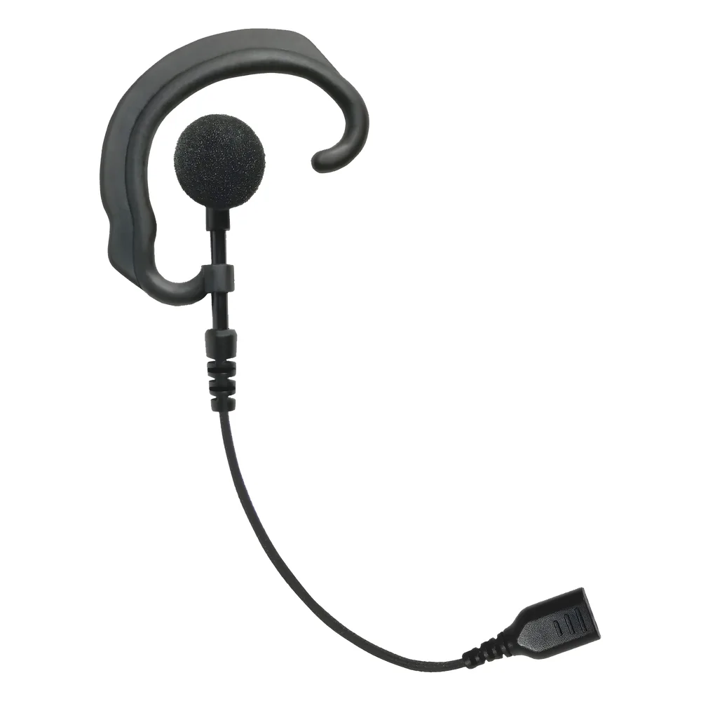 Auricular de gancho para el oído (RESPONDER) con cable de fibra trenzada y conector SNAP. Requiere micrófono de solapa de 1 o 2 hilos de la Serie SNAP.