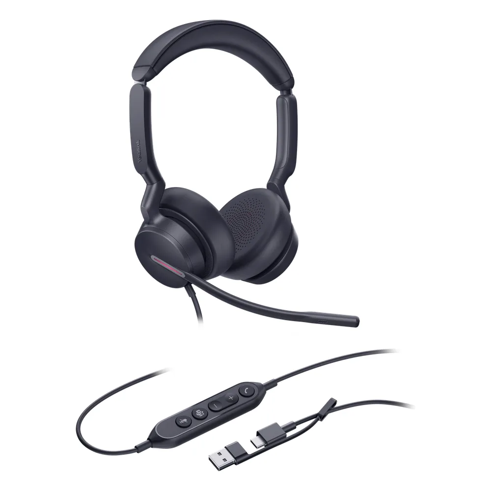 Auriculares Yealink UH46 Dual con cancelación de ruido por IA para Microsoft Teams, USB-C/A e indicador de ocupado – vista 2