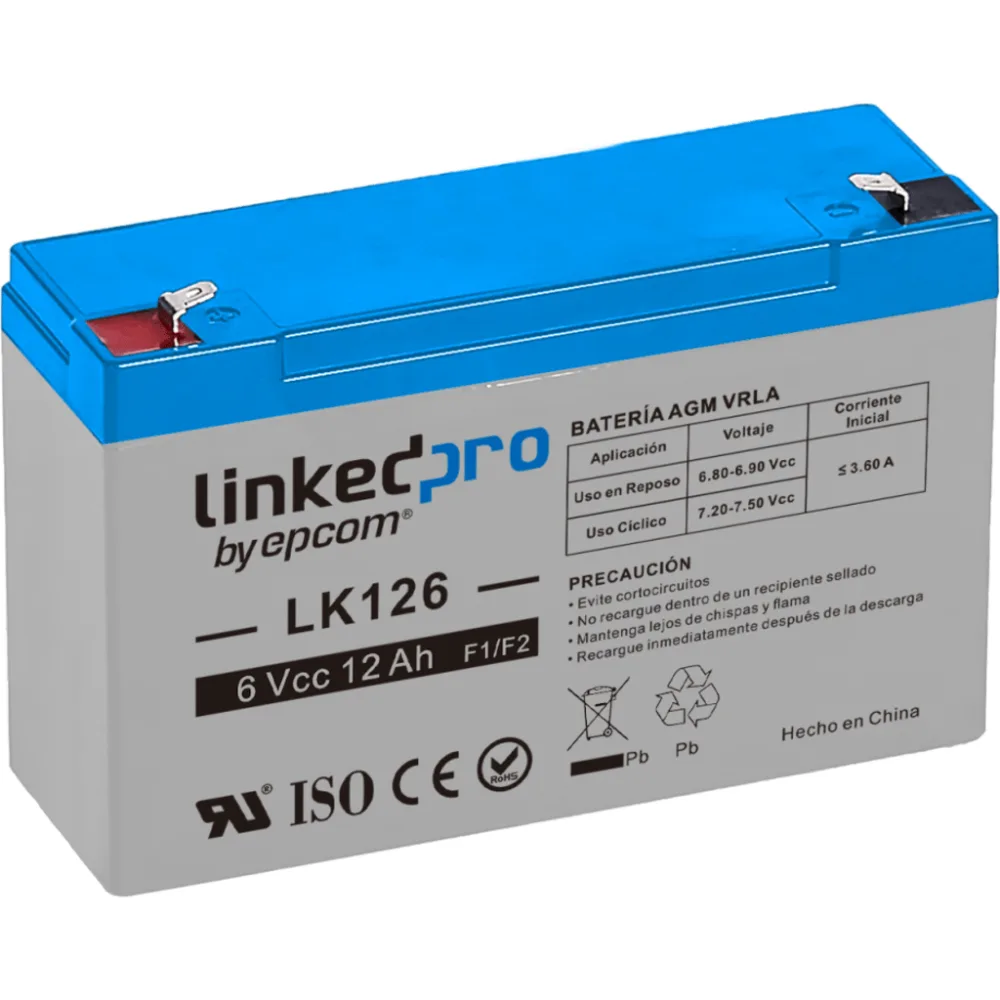Batería de respaldo 6 V | 12 Ah | AGM | Especial para Seguridad Electrónica | UPS | Sistemas de Emergencia | Vida útil 5 años | Terminales F1 + Adaptador F2 – vista 2