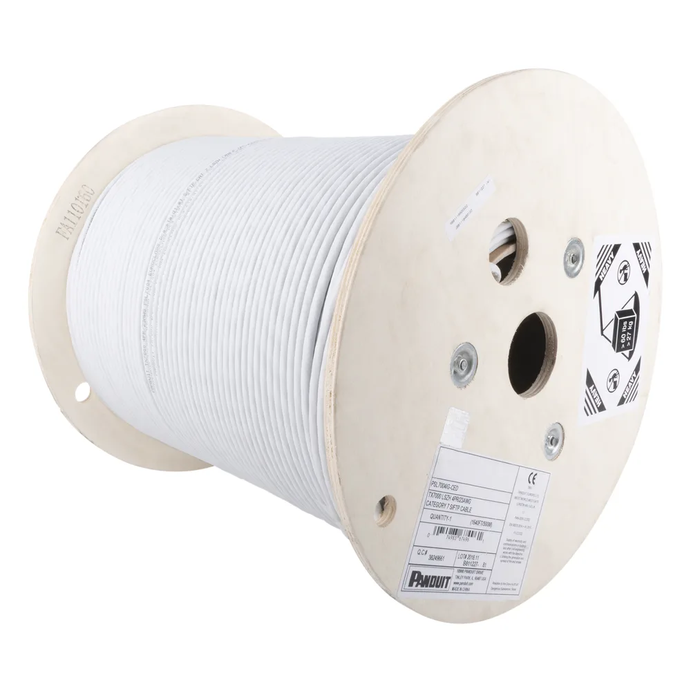 Bobina de Cable Blindado S/FTP de 4 Pares, Cat7, Inmune a Ruido e Interferencias, LSZH (Bajo Humo, Cero Halógenos), Color Gris, Bobina de 500 Metros (1640 Pies)
