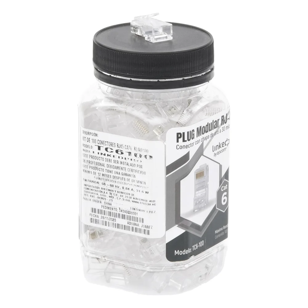 Bote con 100 Piezas de Plug Modular RJ45 Cat6 sin Blindaje, Chapado de Oro a 30 Micras para Durabilidad Extrema – vista 3
