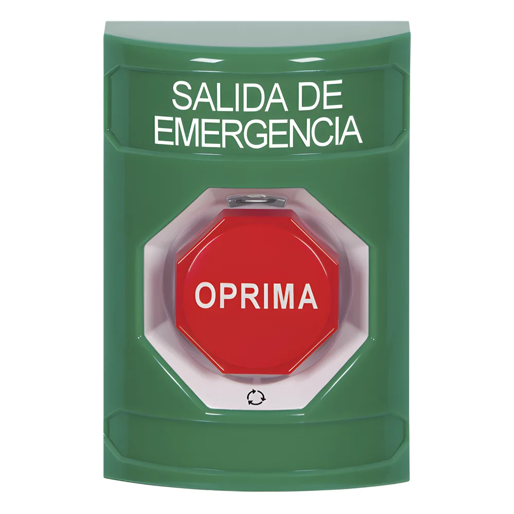 Botón de Salida de Emergencia , Texto en Español,  Acción Mantenida, Girar para Restablecer, LED de iluminación