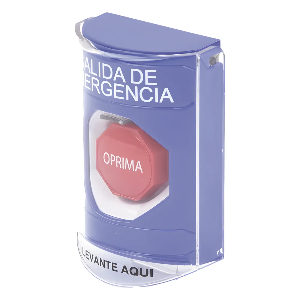Botón de Salida de Emergencia, Texto en Español, Tapa Protectora de Policarbonato Súper Resistente, Restablecimiento con Llave – vista 3