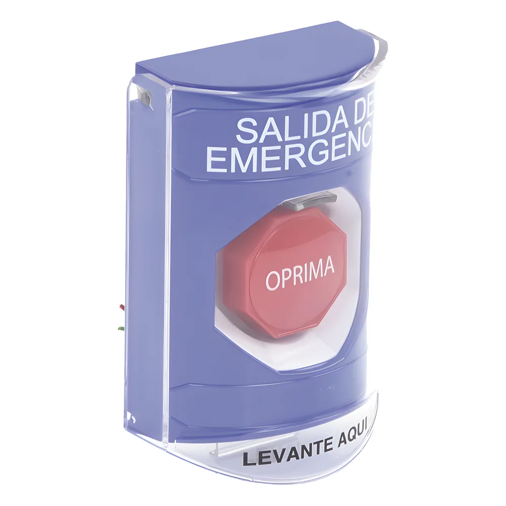 Botón de Salida de Emergencia, Texto en Español, Tapa Protectora de Policarbonato Súper Resistente, Restablecimiento con Llave – vista 5