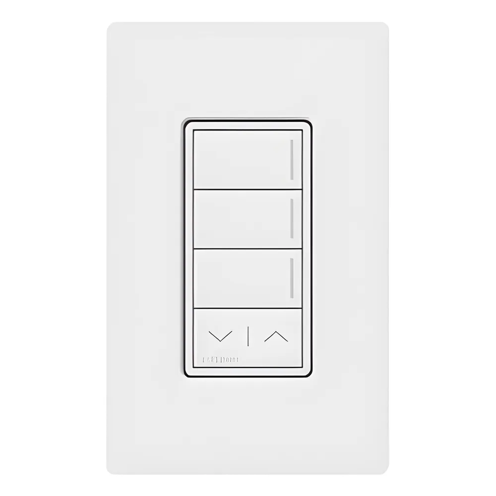 Botonera híbrida Sunnata de 3 botones con subir/bajar, dimmer y teclado integrados en un solo dispositivo, para RadioRA 3