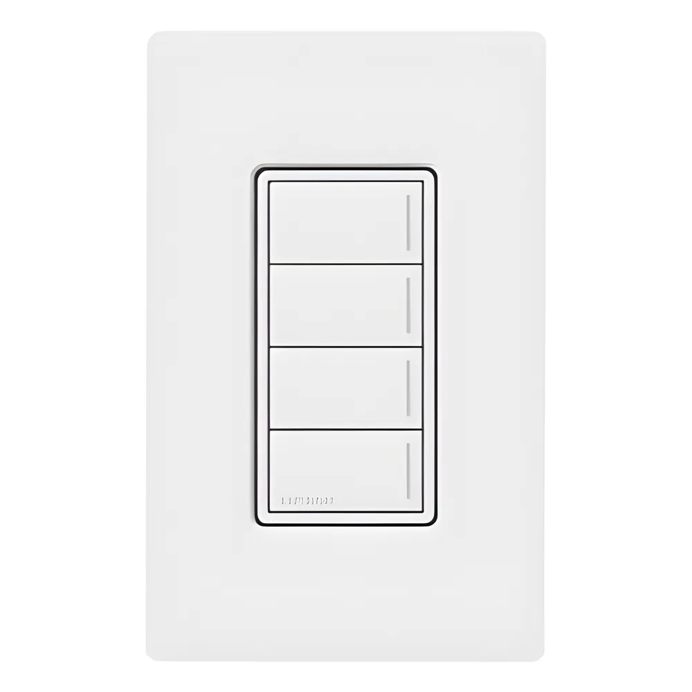 Botonera híbrida Sunnata de 4 botones, dimmer y teclado integrados en un solo dispositivo, para sistema RadioRA 3