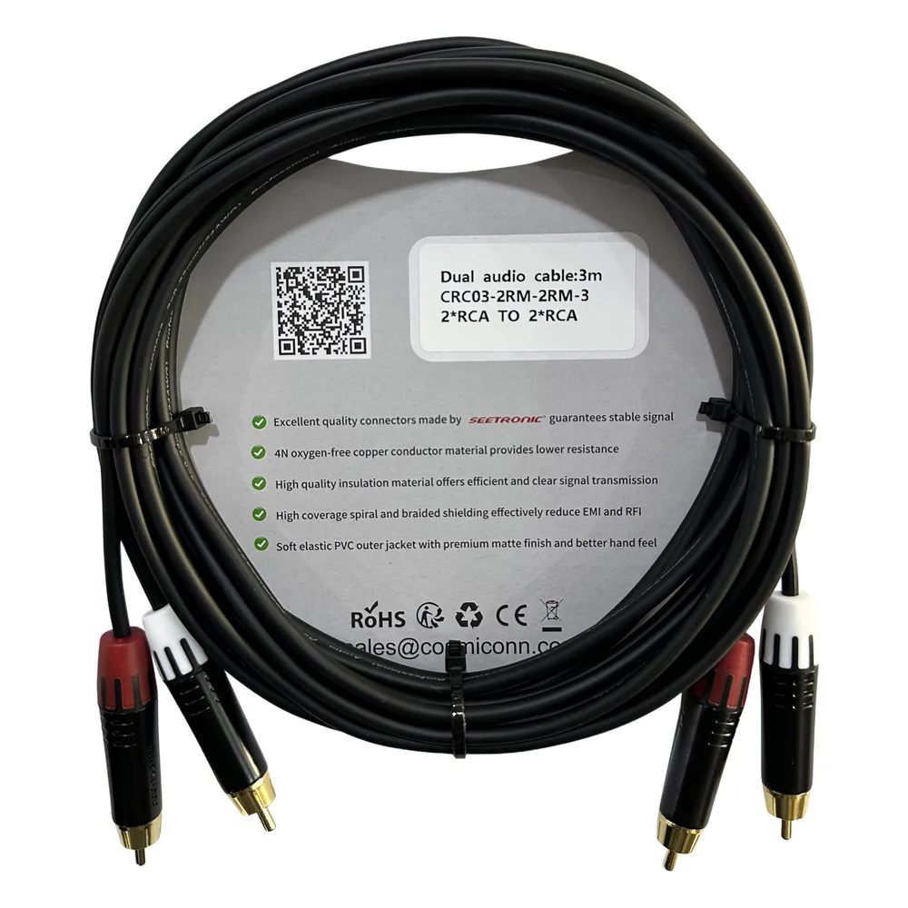 Cable 2 RCA x 2 RCA, conectores negros, con diferenciador de blanco y rojo (2x MT380-RD - 2x MT380-WH), length 3m – vista 2