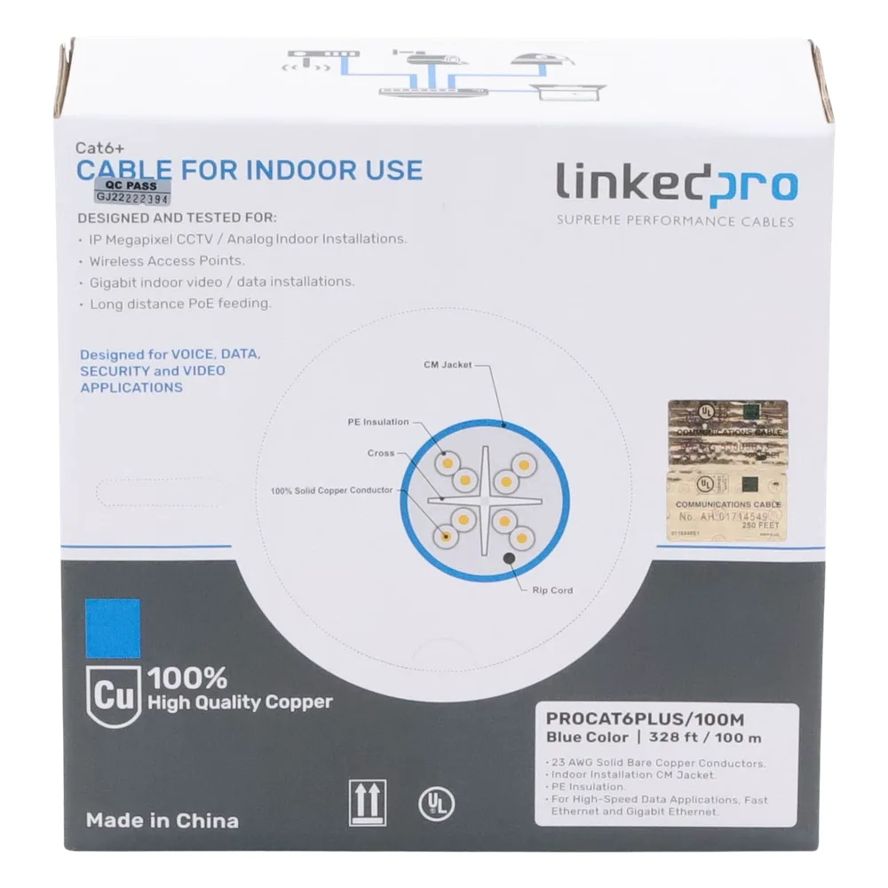 Cable Cat6+ Calibre 23 Alto Rendimiento, ETL, UL, Color Azul, de 100 Metros (328.08 Pies), Super Flexible, para Aplicaciones de CCTV, Video HD, y Redes de Datos. – vista 4
