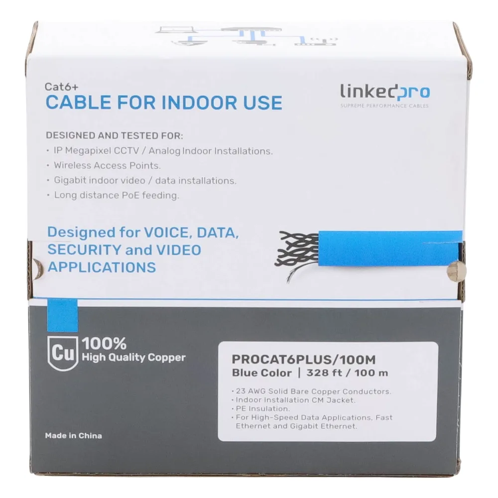 Cable Cat6+ Calibre 23 Alto Rendimiento, ETL, UL, Color Azul, de 100 Metros (328.08 Pies), Super Flexible, para Aplicaciones de CCTV, Video HD, y Redes de Datos. – vista 5