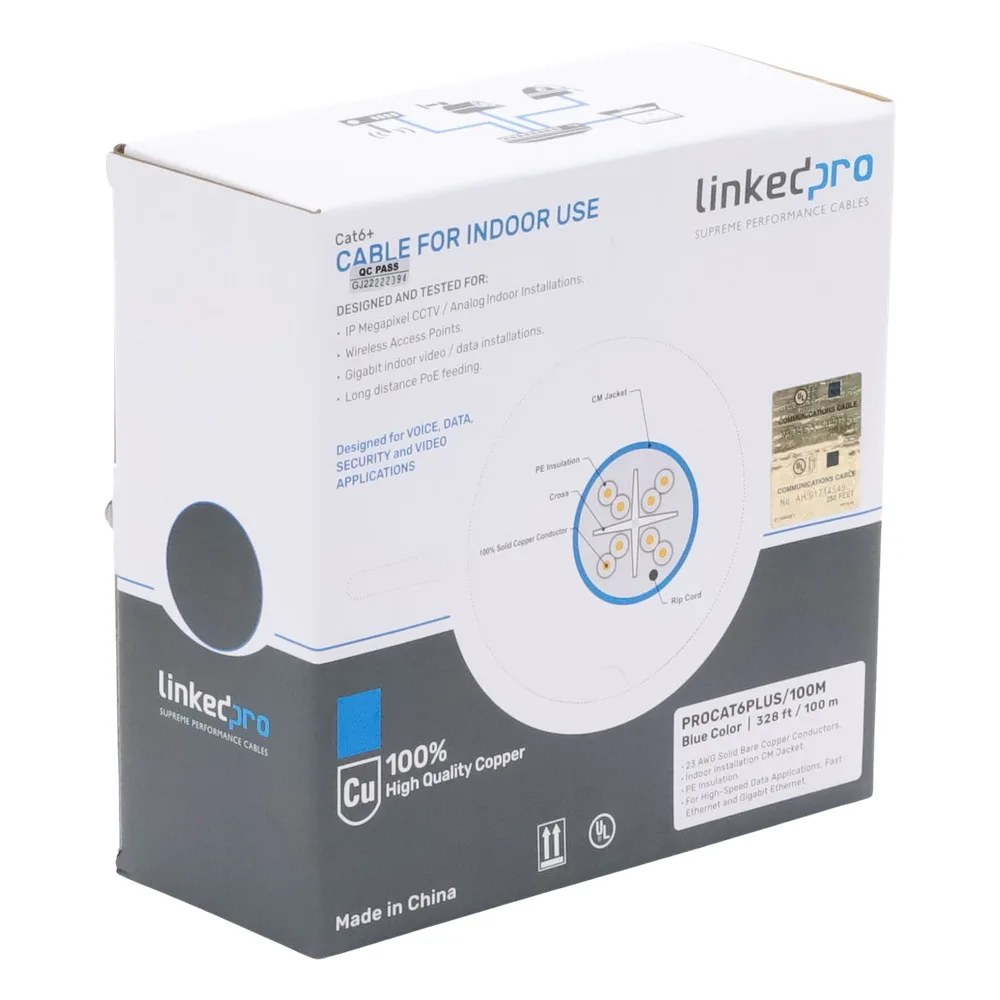 Cable Cat6+ Calibre 23 Alto Rendimiento, ETL, UL, Color Azul, de 100 Metros (328.08 Pies), Super Flexible, para Aplicaciones de CCTV, Video HD, y Redes de Datos. – vista 6