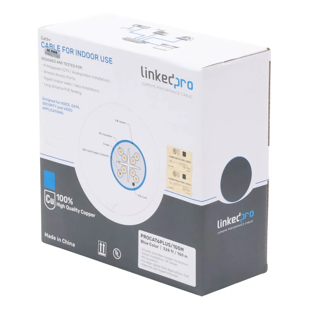 Cable Cat6+ Calibre 23 Alto Rendimiento, ETL, UL, Color Azul, de 100 Metros (328.08 Pies), Super Flexible, para Aplicaciones de CCTV, Video HD, y Redes de Datos. – vista 7