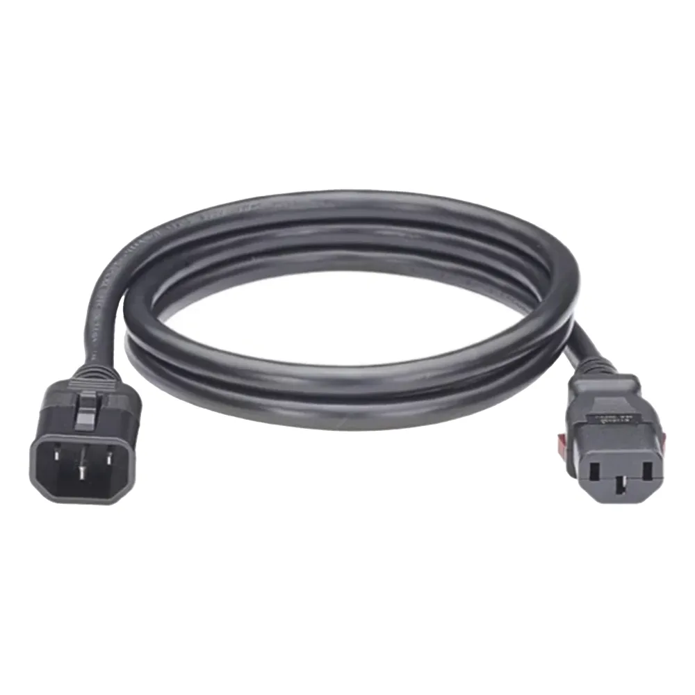 Cable de Alimentación Eléctrica Con Bloqueo de Seguridad, de IEC C14 a IEC C13, 1.2 Metros de Largo, Color Negro, 1 Pieza