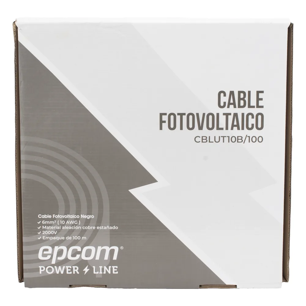 Cable Fotovoltaico Negro / Cobre Estañado / 6 mm² (10 AWG) / 2000V / Rollo de 100m / / UL 4703 y TUV