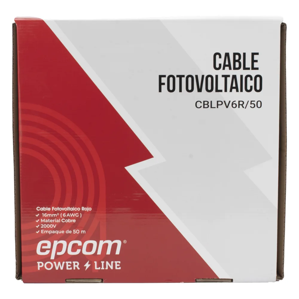 Cable Fotovoltaico Rojo  / 16 mm² ( 6 AWG) / Material COBRE / 2000V / Rollo de 50 m