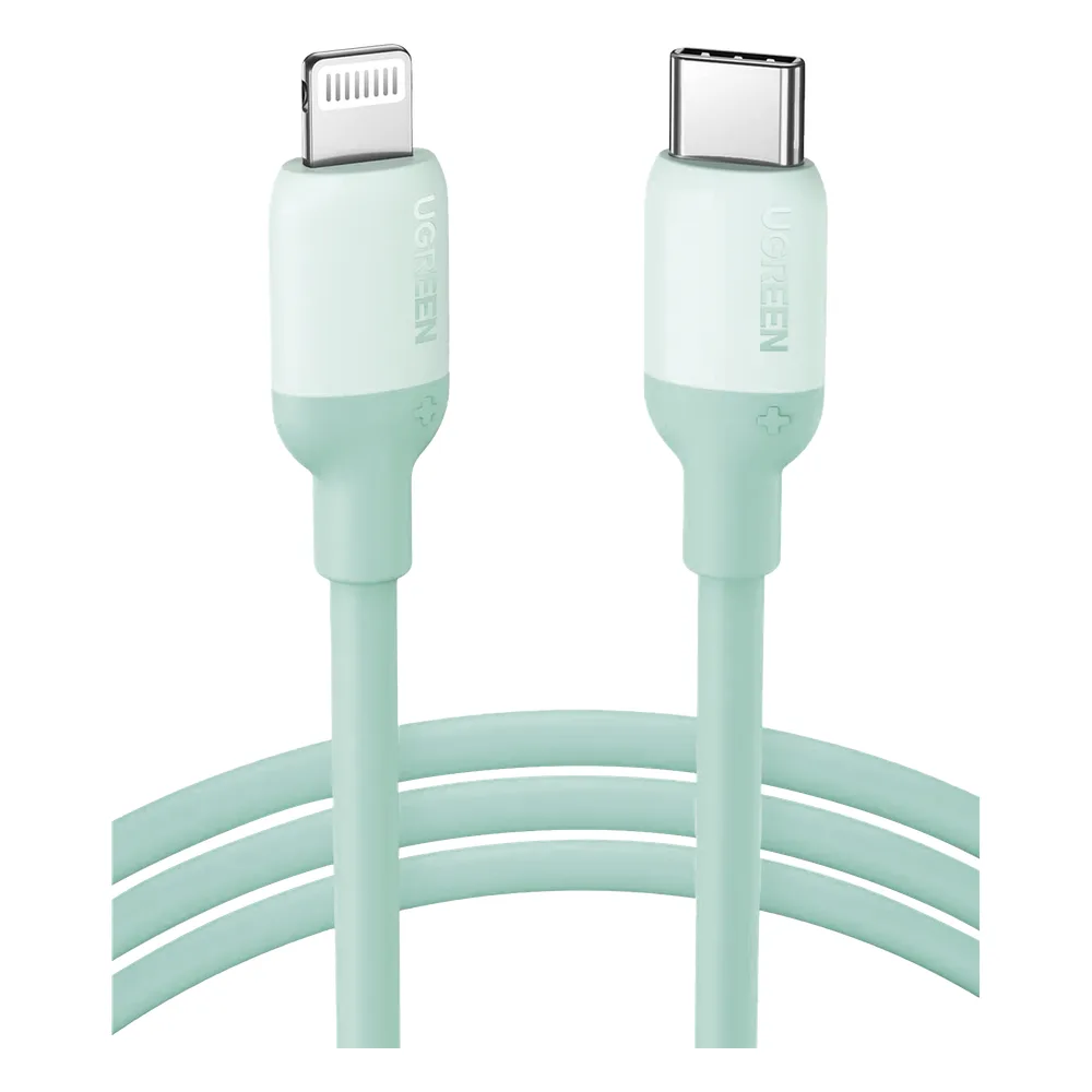 Cable USB-C a Lightning / Certificado MFi / 1 Metro / Adecuado para iPhone, iPad, iPod / Carga Rápida PD 20W /  Sincronización de Datos de hasta 480 Mbps / Goma de Silicona y  TPE. / Suave al Tacto / Color  Green