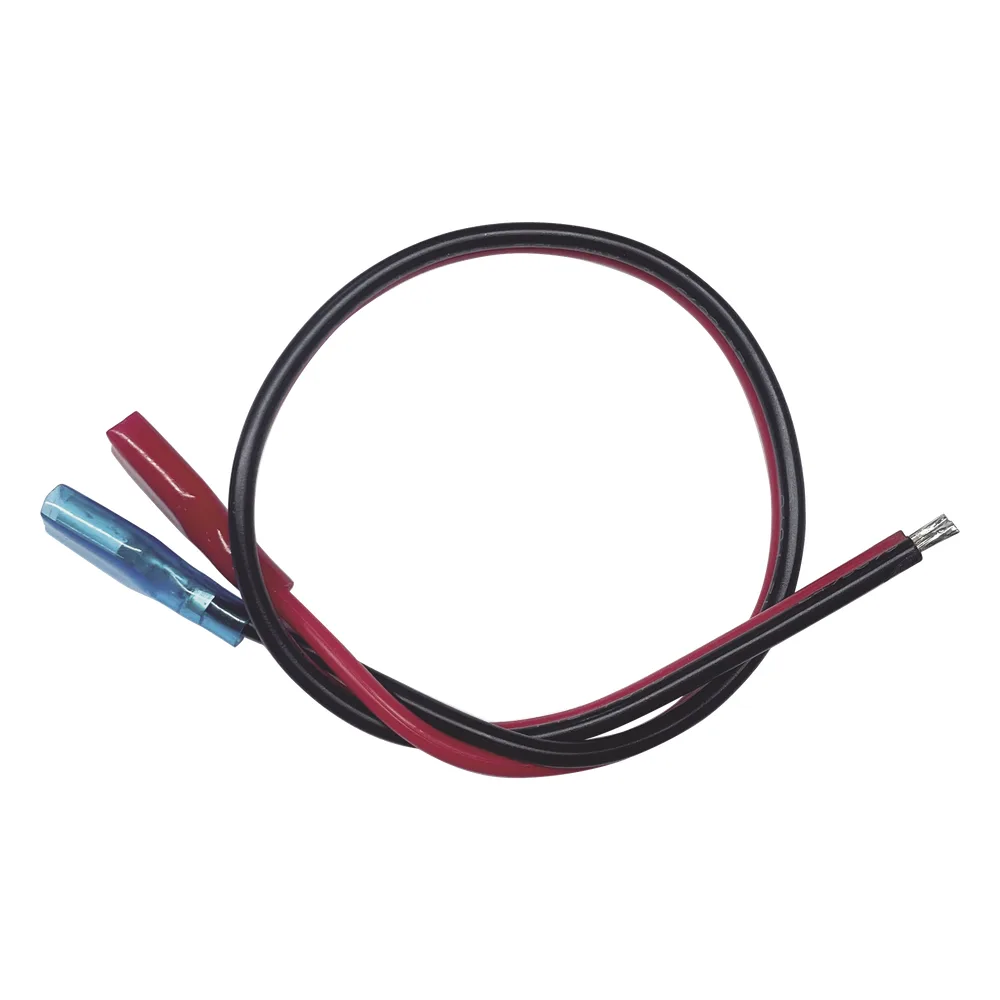 Cables en Paquete Dual / Cable Rojo y Negro / 30 cm (11.81 Pulgadas) / Terminal F1 en un Extremo / Puntas Libres en el Otro / Conexión a Baterías de Respaldo
