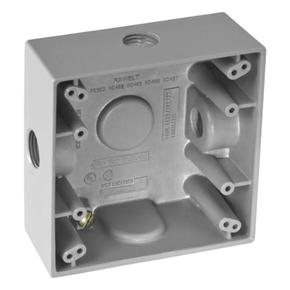 Caja Cuadra de 1/2" a Prueba de  Intemperie/ Cuenta con 3 salidas.