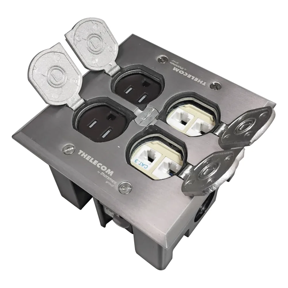 Caja de Piso con Tapa Abatible de Aluminio para| Energía + Voz/Datos para uso en Interior – vista 2