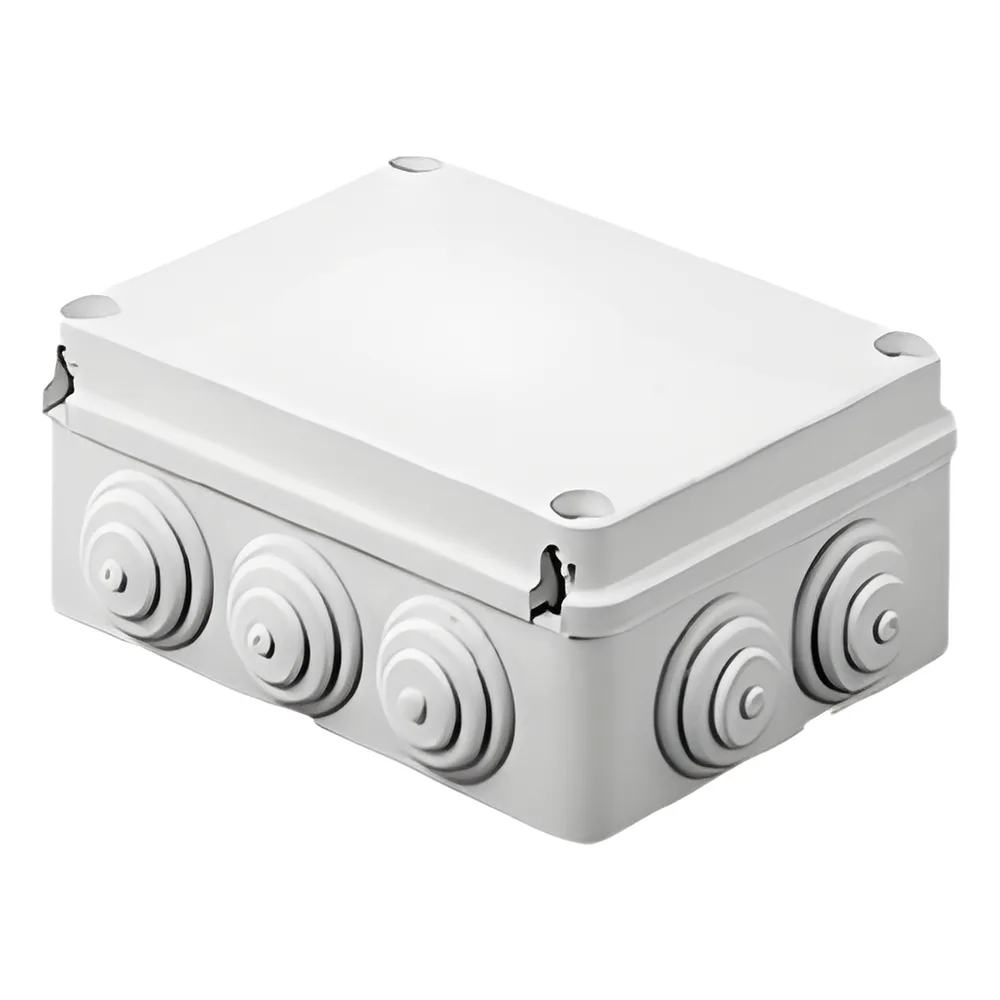 Caja Estanca de PVC Para Derivación y Conexión, 12 Entradas, Tapa Atornillada, 240x190x90 mm (Área interna), Uso Exterior IP55, Material que no Propaga el Fuego y Libre de Hálogenos