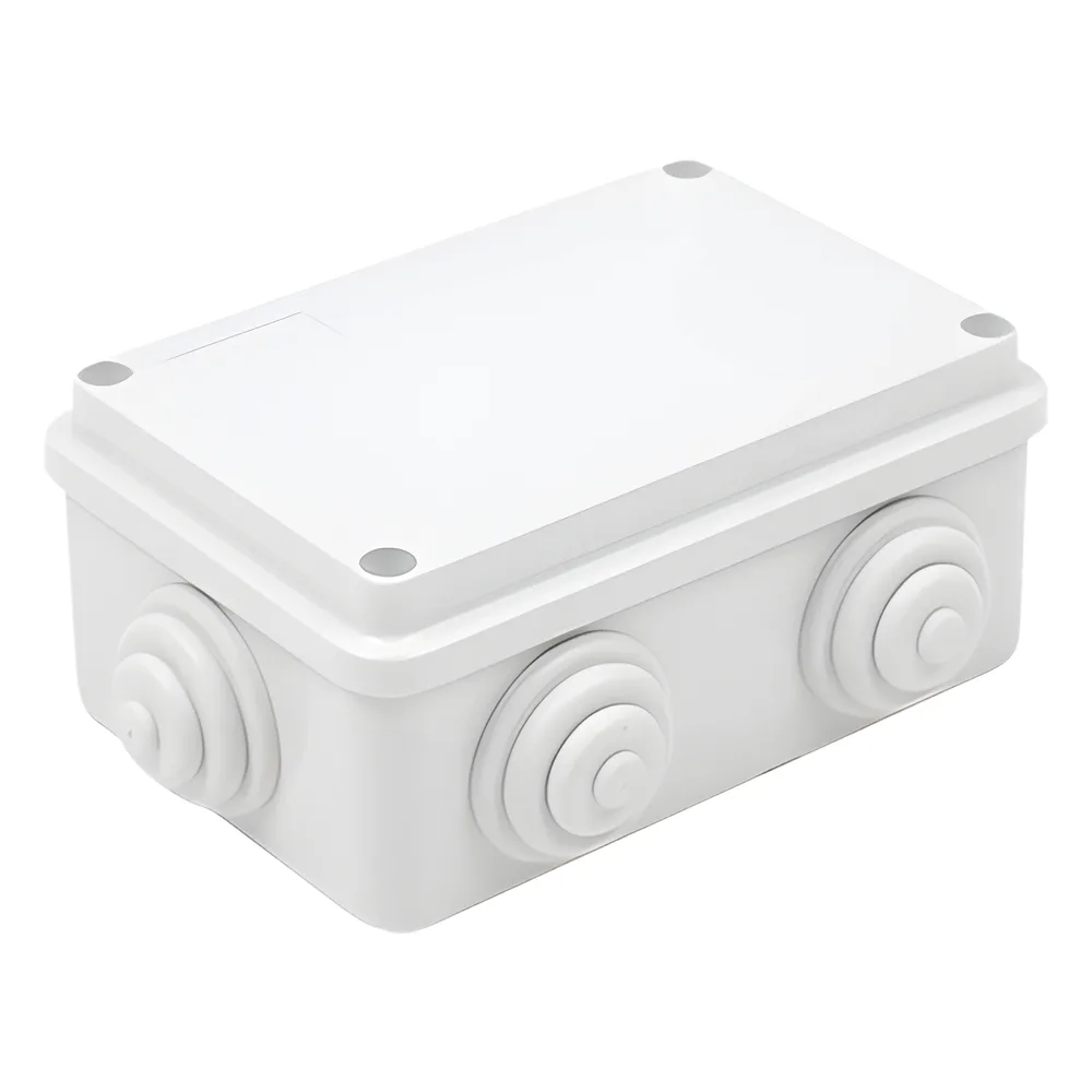 Caja Estanca de PVC Para Derivación y Conexión, 6 Entradas, Tapa Atornillada, 120x80x50 mm (Área interna), Uso Exterior IP55, Material que no Propaga el Fuego y Libre de Hálogenos