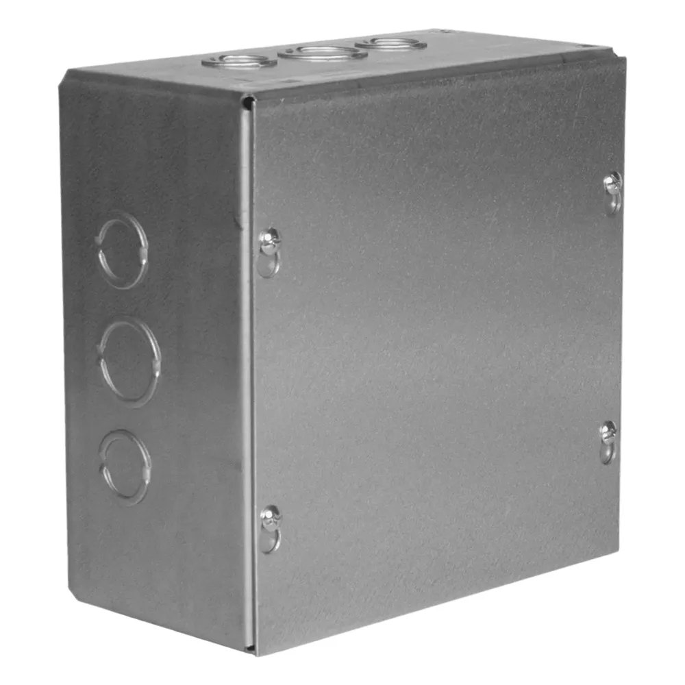 Caja Extra Grande 15"x15"x 4"/ Profundidad 4"/Entradas Laterales - Finales 4 Entradas de 1/2"- 3/4", 2 Entradas de 3/4" - 1" y 2 Entradas de 1"- 1 1/4"/ Incluye tapa / Incluye tapa.