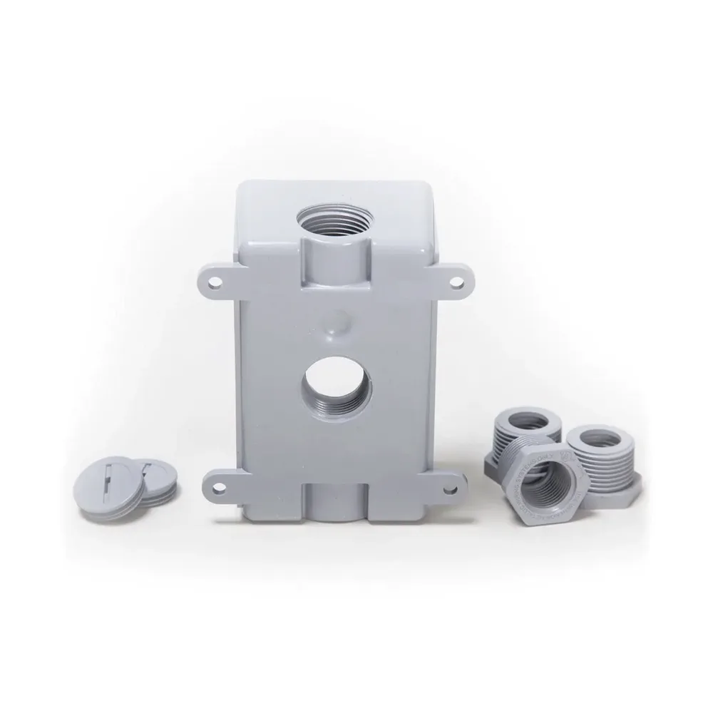 Caja Impermeable de 1 Gang / Profundidad de 2 Pulgadas (5.08 cm) / Cuenta con 3 Salidas Roscadas para Tubería de 1/2 Ó 3/4 / Color Gris – vista 5