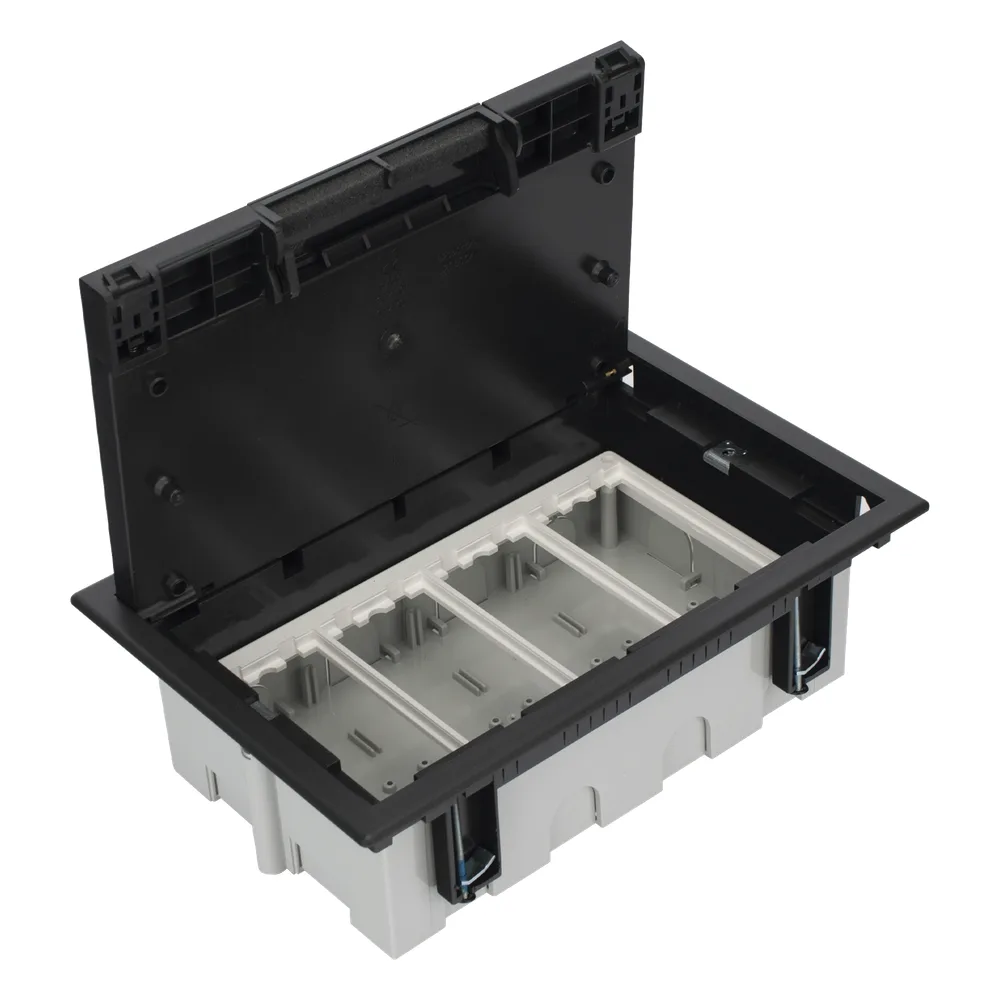Caja Para Instalación en Piso Falso para Voz, Datos o Contactos Eléctricos / Capacidad para 4 Módulos / Espacio Embellecedor en la Tapa / Profundidad Ajustable de 90 a 120 mm (3.54 a 4.72 pulgadas) / Los Módulos se Adquieren Aparte / (SF410/14CY)