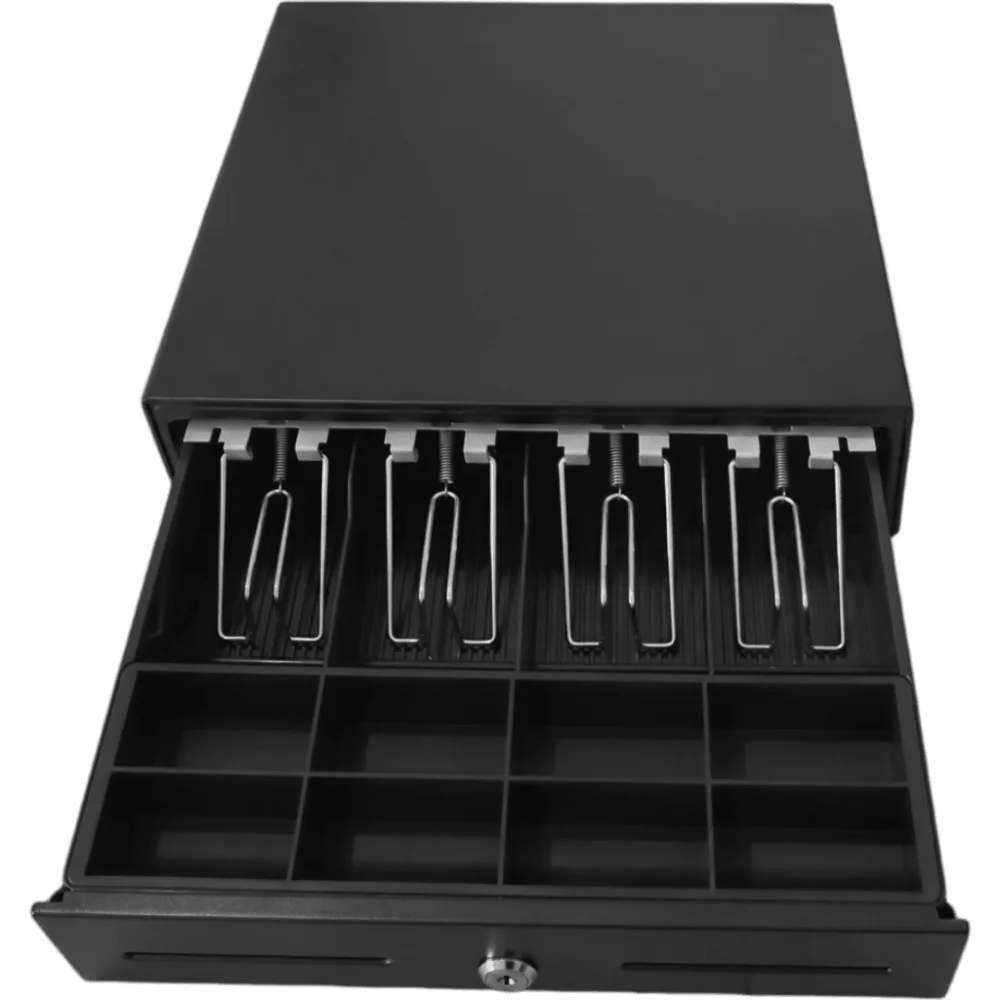 Cajón para Efectivo / Serie MK / Compacto 330 mm / 4 Billetes + 8 Monedas / Apertura RJ12 / Clips Metálicos / Punto de Venta – vista 2