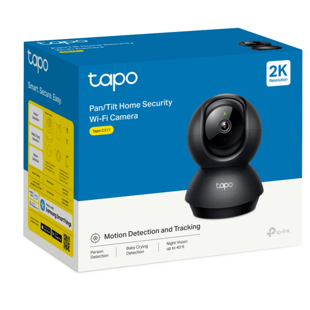 Cámara de Seguridad WiFi Pan/Tilt / Resolución 2K (2304x1296) / Visión Nocturna 12 m (40 ft) / Detección de Personas / Detección de Llanto de Bebé / Audio Bidireccional / Almacenamiento microSD 512 GB / Compatible – vista 2
