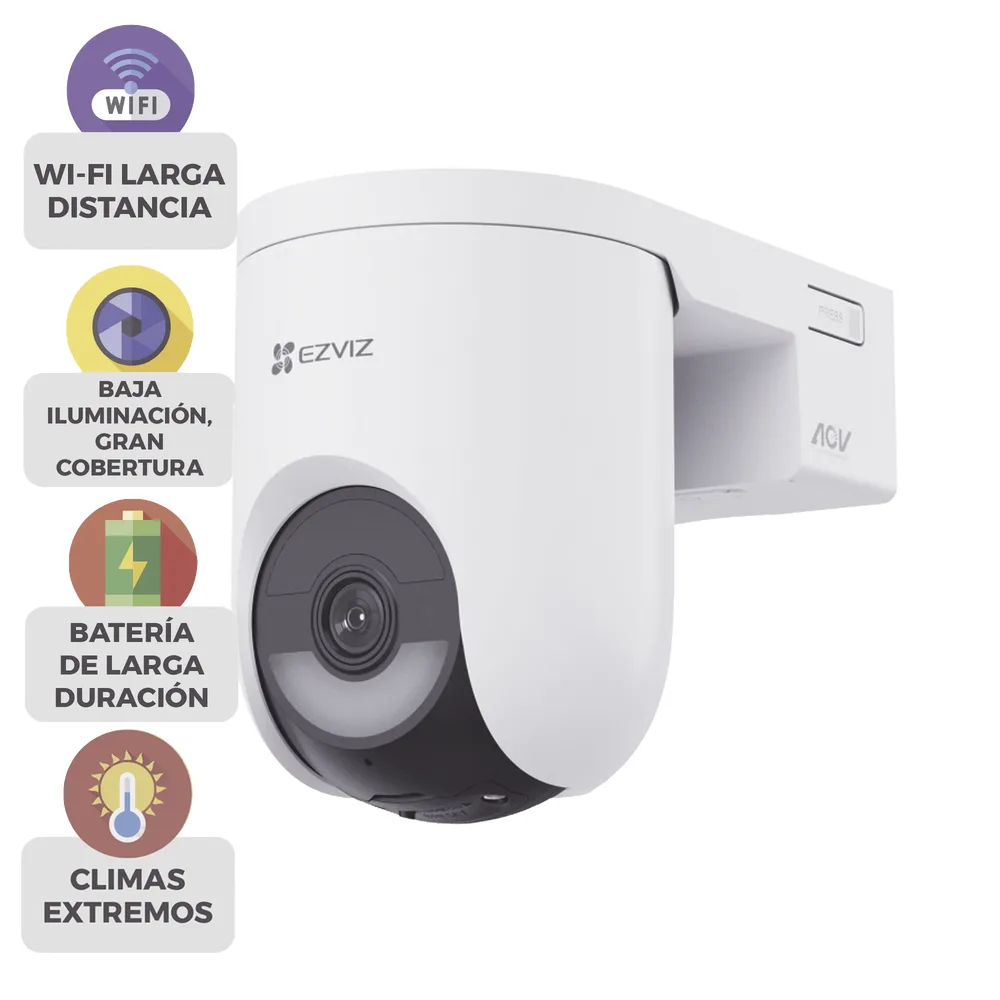 Cámara IP PT Con Batería / Wi-Fi 6 + 4G LTE / 2K+  (4megapixel)  / IP65  / Detección IA Persona-Vehiculo / Visión Nocturna Color / Compatible con Panel Solar CSPSP8