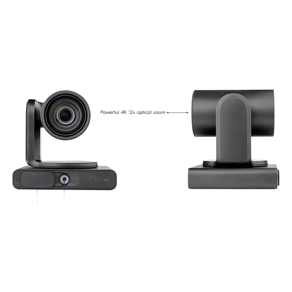 Cámara PTZ 4K Dual | Microsoft Teams Certified | 12x Zoom Óptico + Lente Panorámico 119° | Triple Micrófono Array | AI Auto-Framing | Speaker Tracking | Smart Gallery | PoE+ | USB 3.0 – vista 2