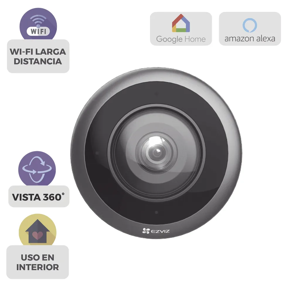 Cámara WiFi Panorámica Fisheye 360° / Resolución 3K+  / Visión Nocturna IR 10m / Detección IA Humana / Doble Banda 2.4-5GHz / Audio Bidireccional / Almacenamiento MicroSD 512GB / H.265