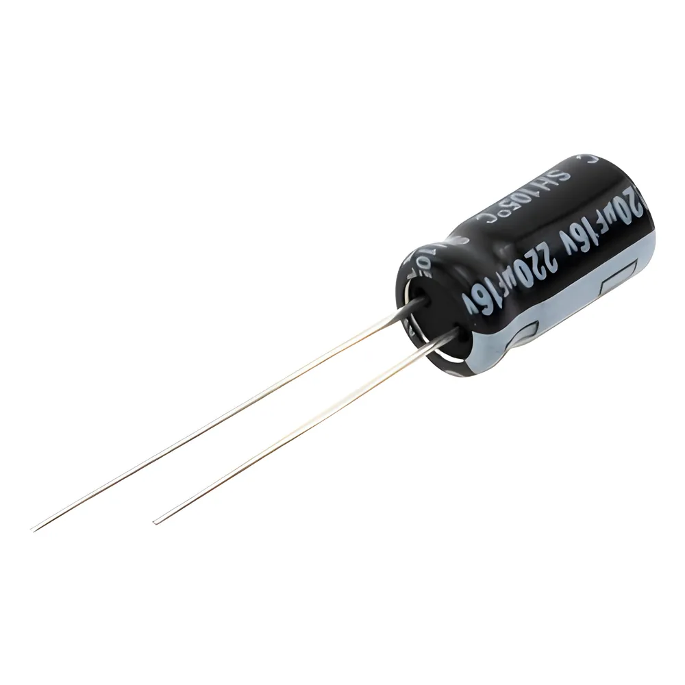 Capacitor Electrolítico en Aluminio, Radial de 220 µFd, 16 Vcc, 105 °C, 6.3 x 11 mm. – vista 2