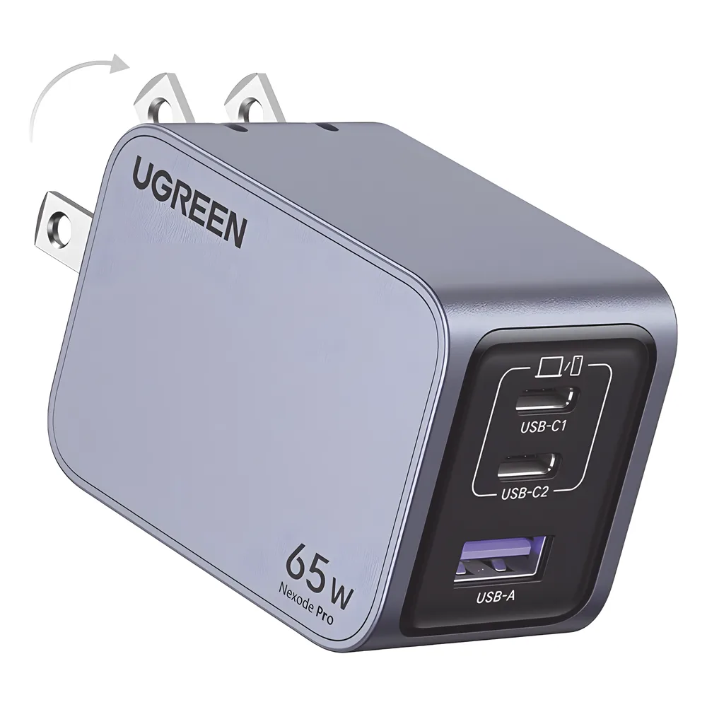 Cargador de 65W serie Nexode Pro | 3 Puertos de Carga Rápida | 2 USB-C | 1 USB-A | Tecnología GaNInfinity | PD3.1 de 65W / QC4.0 | Tecnología de Protección Térmica | Optimiza la Carga | Caja de Aluminio | Incluye Cable U – vista 2