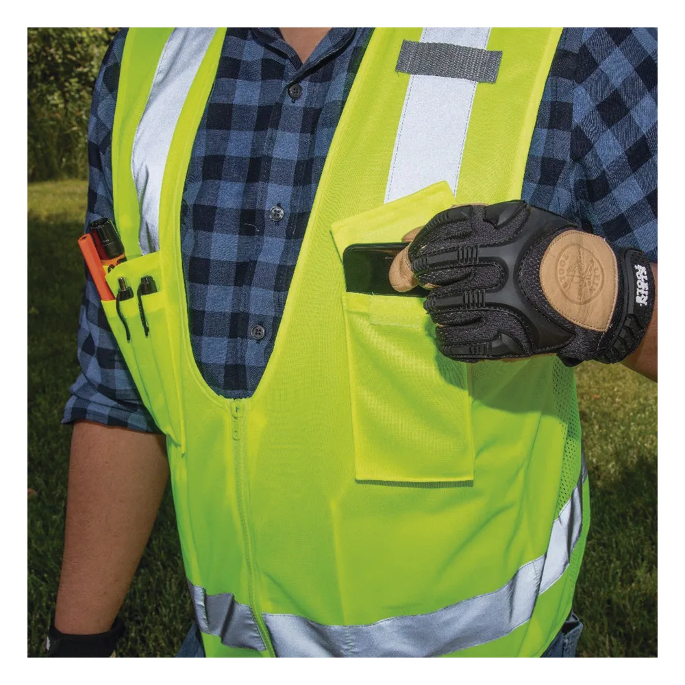 Chaleco de seguridad reflectante de alta visibilidad, mediano/grande. Con múltiples bolsillos de diferente capacidad – vista 3