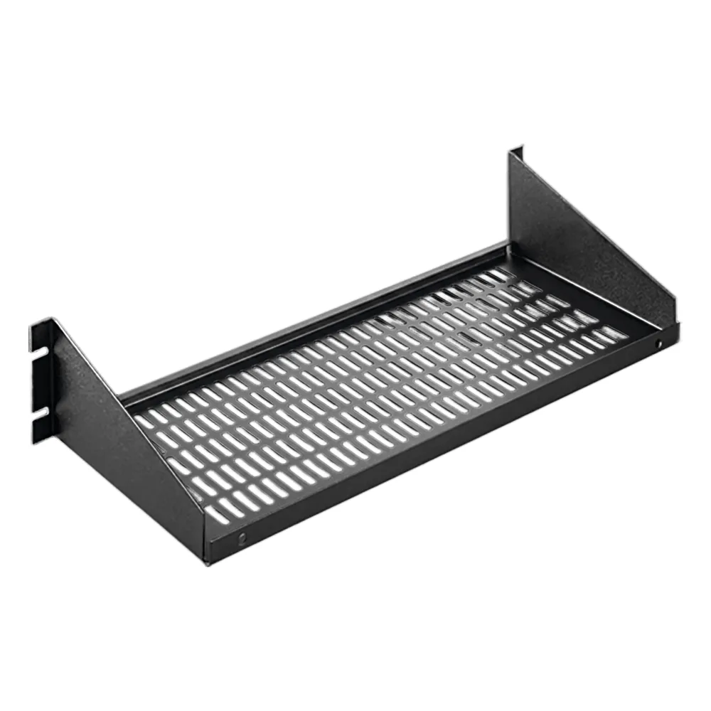 Charola para Rack 19 Pulgadas, Capacidad de Carga 34 kg, Base Ventilada, Acero Dulce Color Negro, 2 UR, Dimensiones 482x381x95 mm