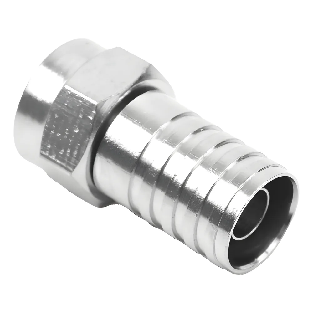Conector F Macho, Plegable de Doble Blindaje para cable RG-59, Cuerpo de Bronce Niquelado.