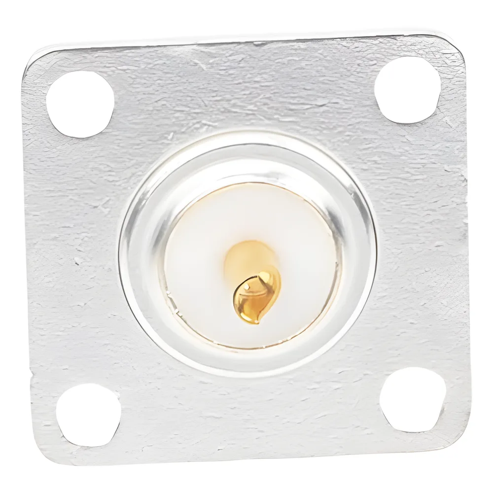 Conector N Hembra para Montaje Frontal en Panel con 4 Perforaciones a 18 mm, Plata/ Oro/ Teflón. – vista 4