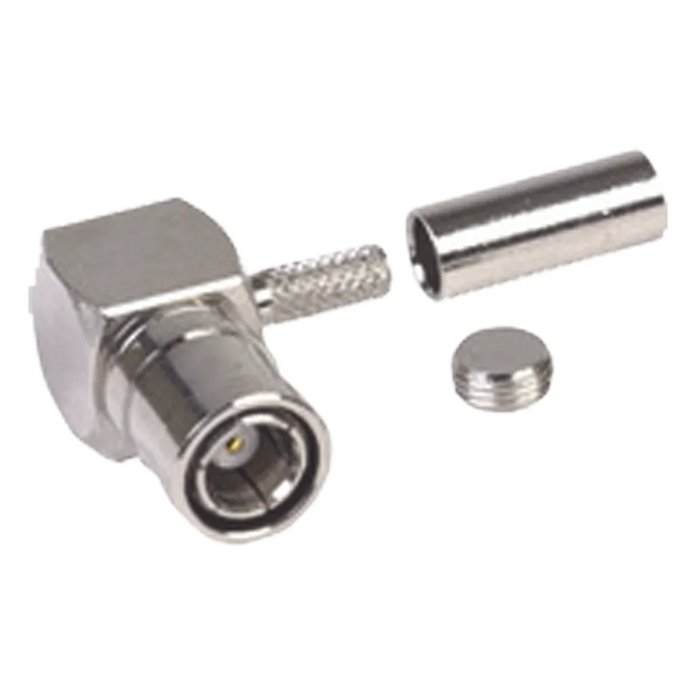 Conector SMB Macho (Plug) en A/R (Pin Hembra), de Anillo Plegable para RG-174/U, Níquel/ Oro/ Teflón.​