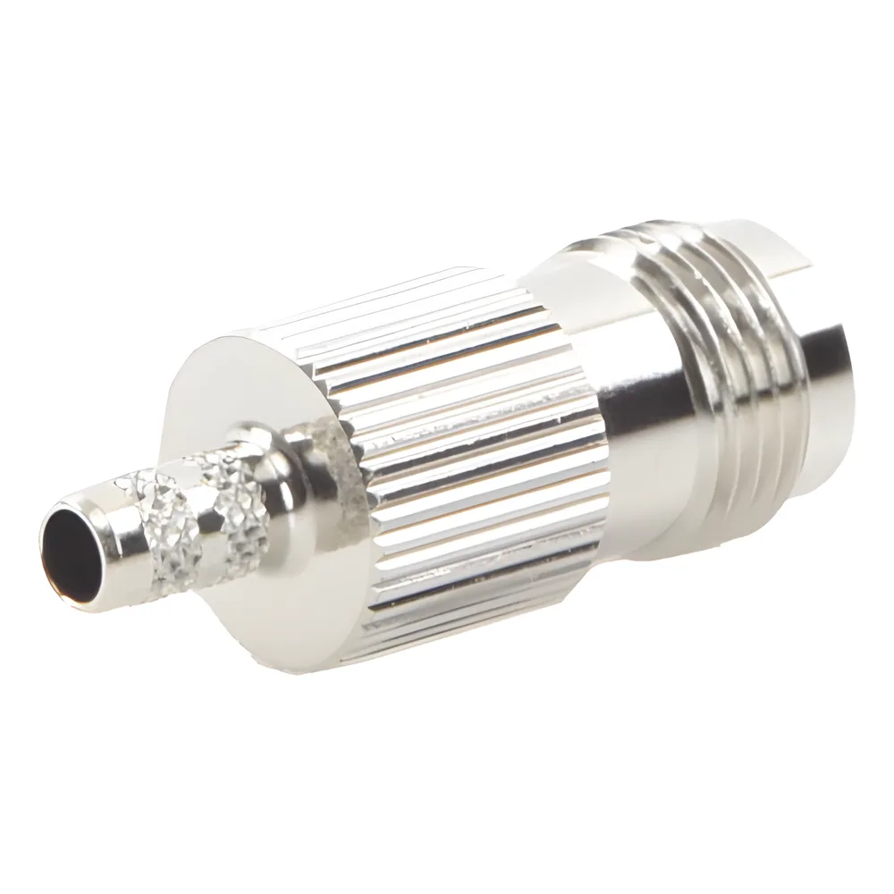 Conector TNC Hembra de Anillo Plegable para Cables RG-58/U, RG-142/U, Niquel /Oro /Delrin.